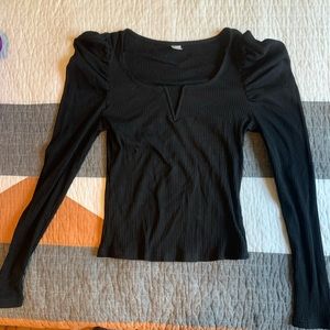 Puffed long sleeve ribbed sweater
